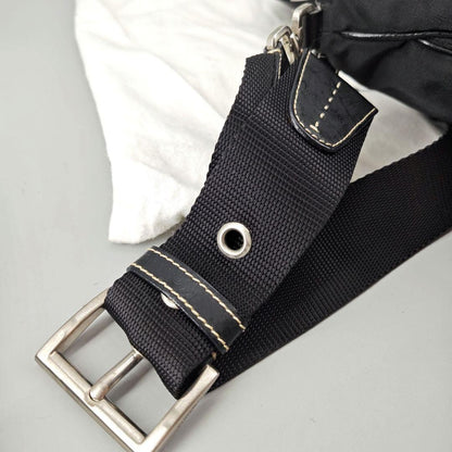 PRADA Shoulder Bag Purse Logo Nylon Leather Black Authentic