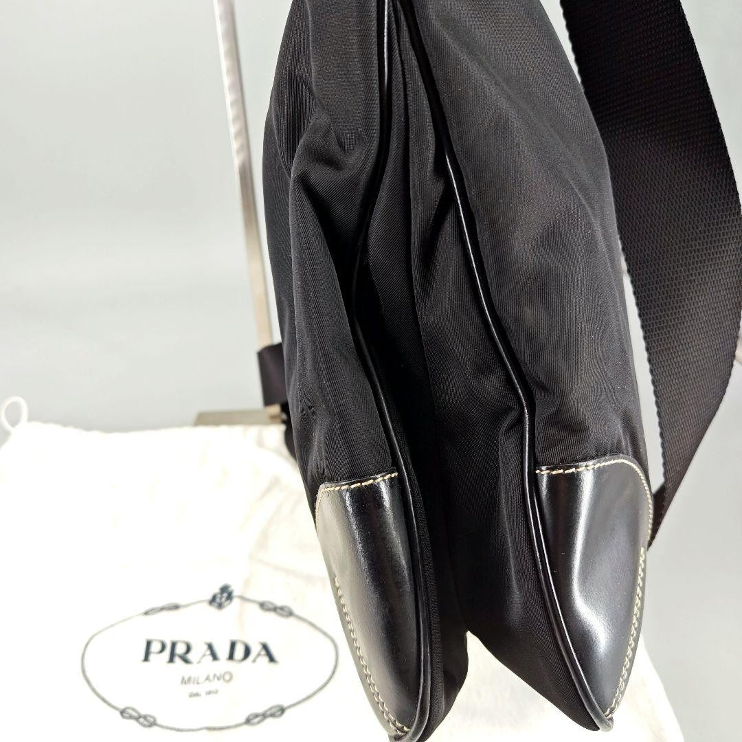 PRADA Shoulder Bag Purse Logo Nylon Leather Black Authentic