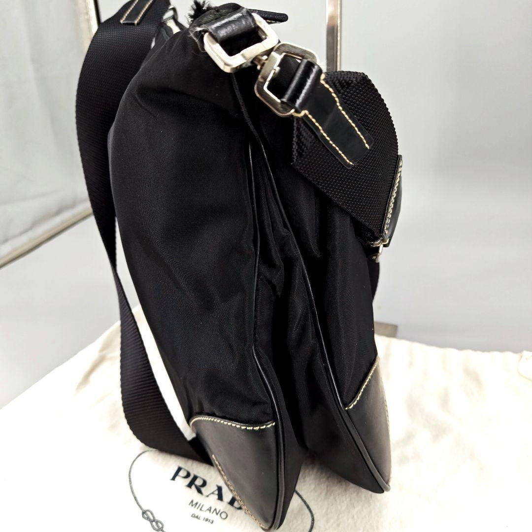 PRADA Shoulder Bag Purse Logo Nylon Leather Black Authentic