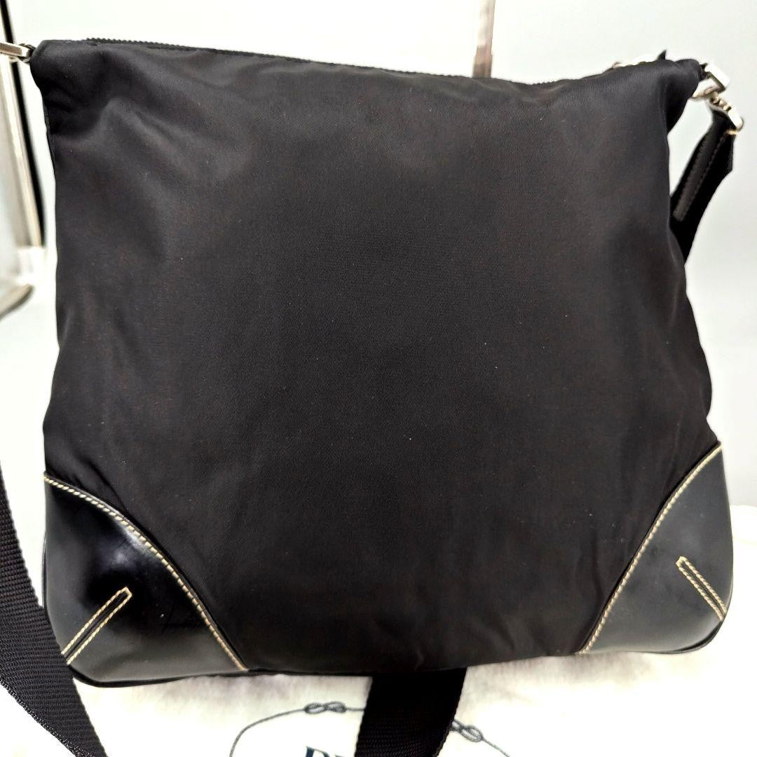 PRADA Shoulder Bag Purse Logo Nylon Leather Black Authentic
