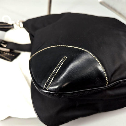PRADA Shoulder Bag Purse Logo Nylon Leather Black Authentic