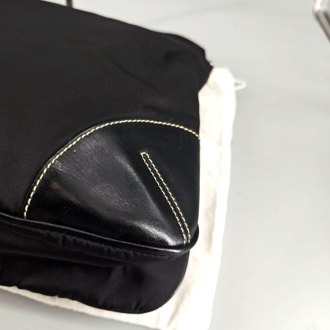 PRADA Shoulder Bag Purse Logo Nylon Leather Black Authentic