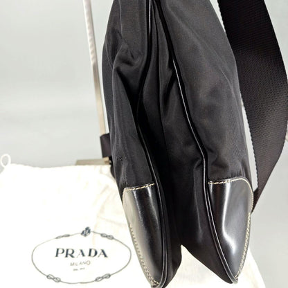 PRADA Shoulder Bag Purse Logo Nylon Leather Black Authentic