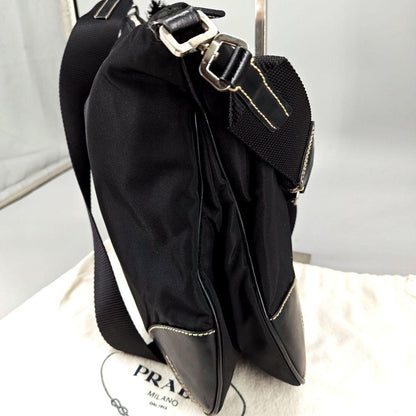 PRADA Shoulder Bag Purse Logo Nylon Leather Black Authentic