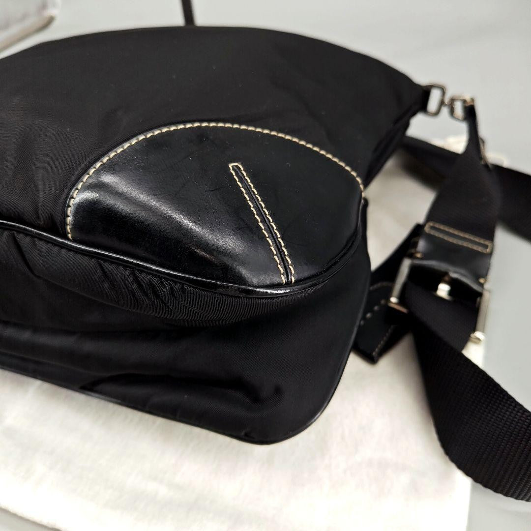 PRADA Shoulder Bag Purse Logo Nylon Leather Black Authentic