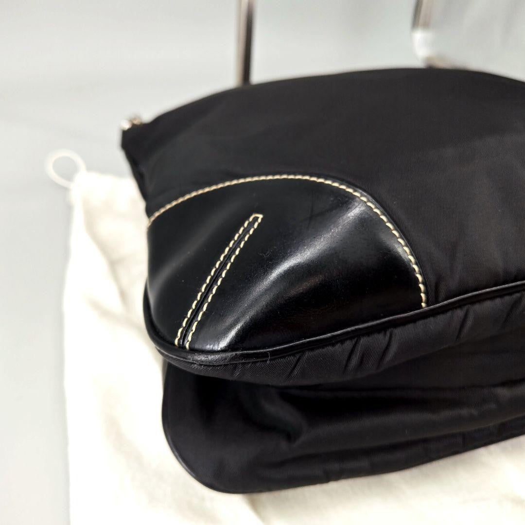 PRADA Shoulder Bag Purse Logo Nylon Leather Black Authentic