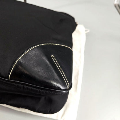 PRADA Shoulder Bag Purse Logo Nylon Leather Black Authentic