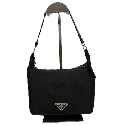 PRADA Accessory Pouch Hand Bag Tote Purse Logo Nylon Leather Black Authentic