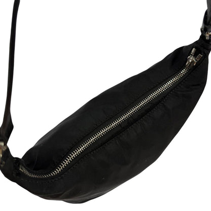 PRADA Accessory Pouch Hand Bag Tote Purse Logo Nylon Leather Black Authentic