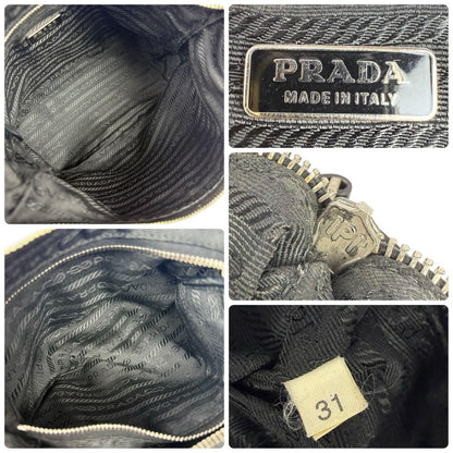 PRADA Accessory Pouch Hand Bag Tote Purse Logo Nylon Leather Black Authentic