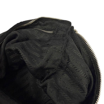 PRADA Accessory Pouch Hand Bag Tote Purse Logo Nylon Leather Black Authentic