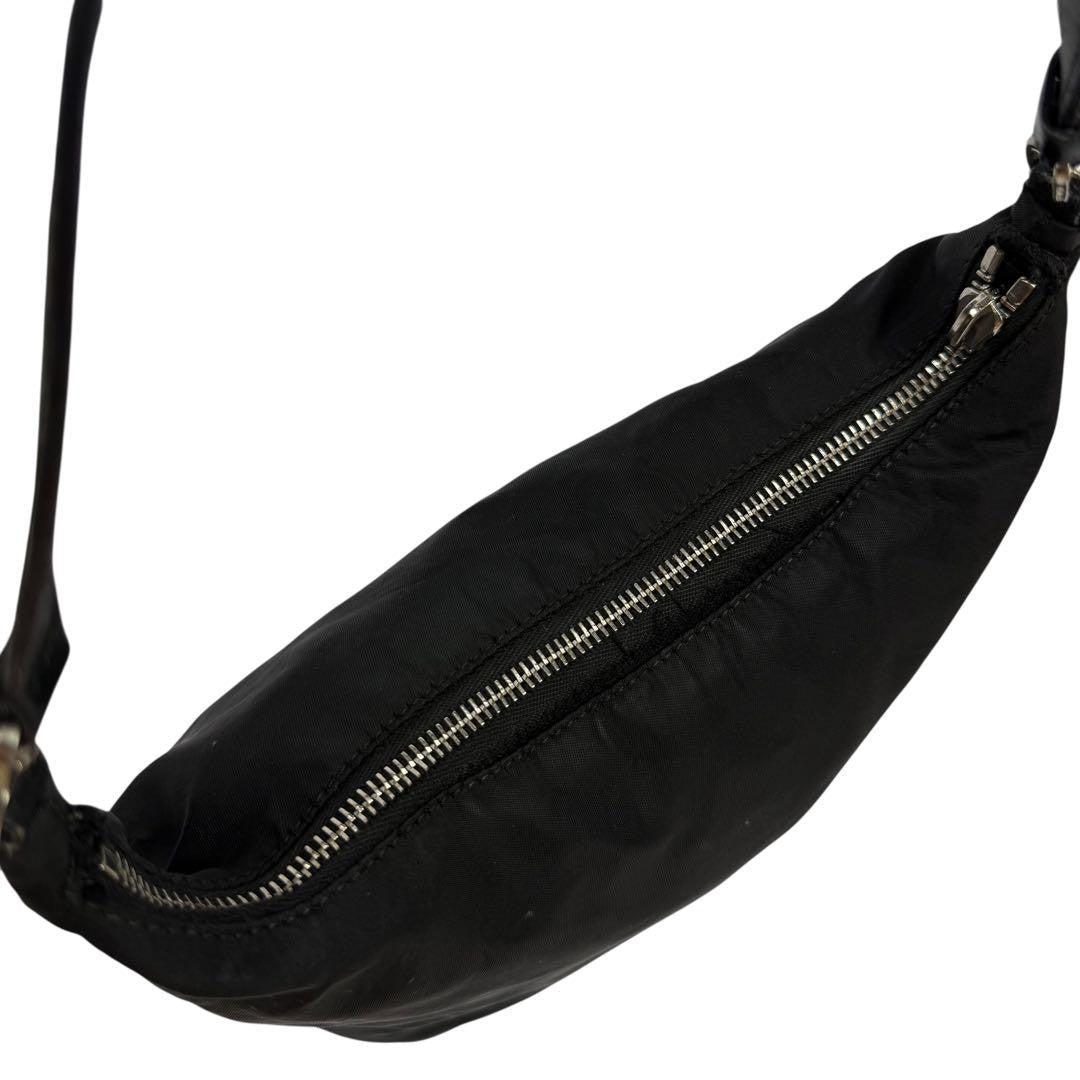 PRADA Accessory Pouch Hand Bag Tote Purse Logo Nylon Leather Black Authentic