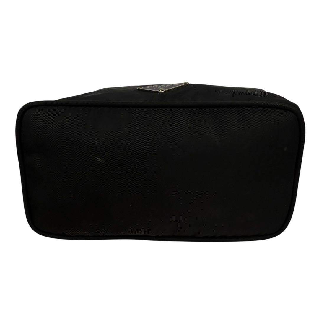PRADA Accessory Pouch Hand Bag Tote Purse Logo Nylon Leather Black Authentic