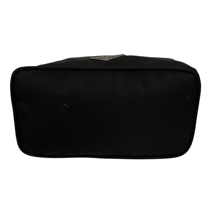 PRADA Accessory Pouch Hand Bag Tote Purse Logo Nylon Leather Black Authentic