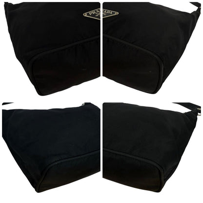 PRADA Accessory Pouch Hand Bag Tote Purse Logo Nylon Leather Black Authentic