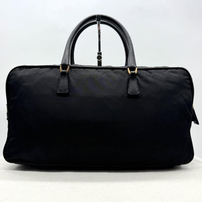 PRADA Hand Bag Tote Purse Logo Nylon Leather Black Authentic