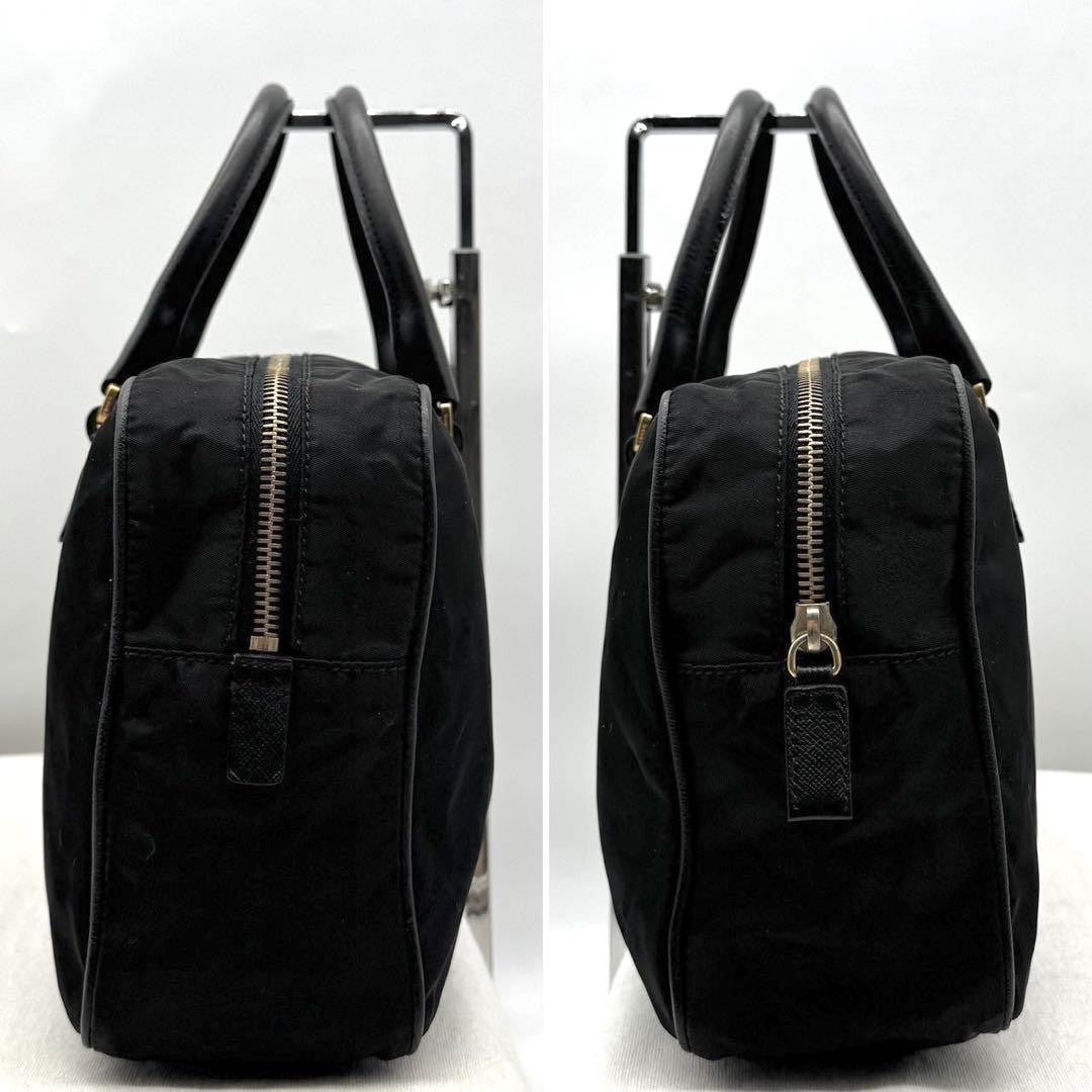 PRADA Hand Bag Tote Purse Logo Nylon Leather Black Authentic