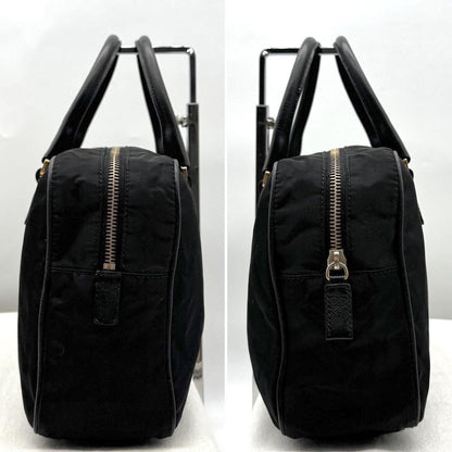 PRADA Hand Bag Tote Purse Logo Nylon Leather Black Authentic