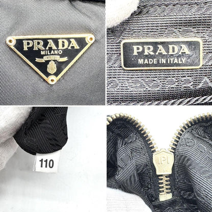 PRADA Hand Bag Tote Purse Logo Nylon Leather Black Authentic