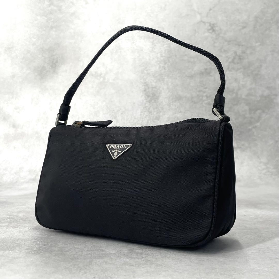 PRADA Accessory Pouch Hand Bag Tote Purse Logo Nylon Black Authentic