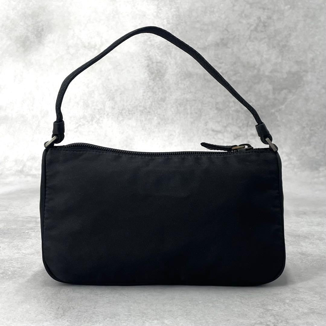 PRADA Accessory Pouch Hand Bag Tote Purse Logo Nylon Black Authentic