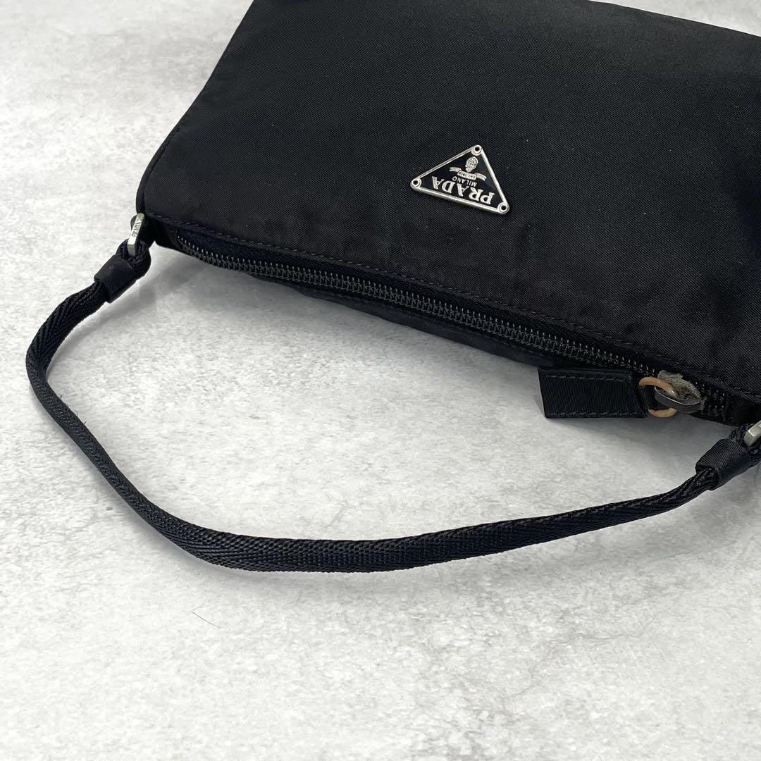 PRADA Accessory Pouch Hand Bag Tote Purse Logo Nylon Black Authentic