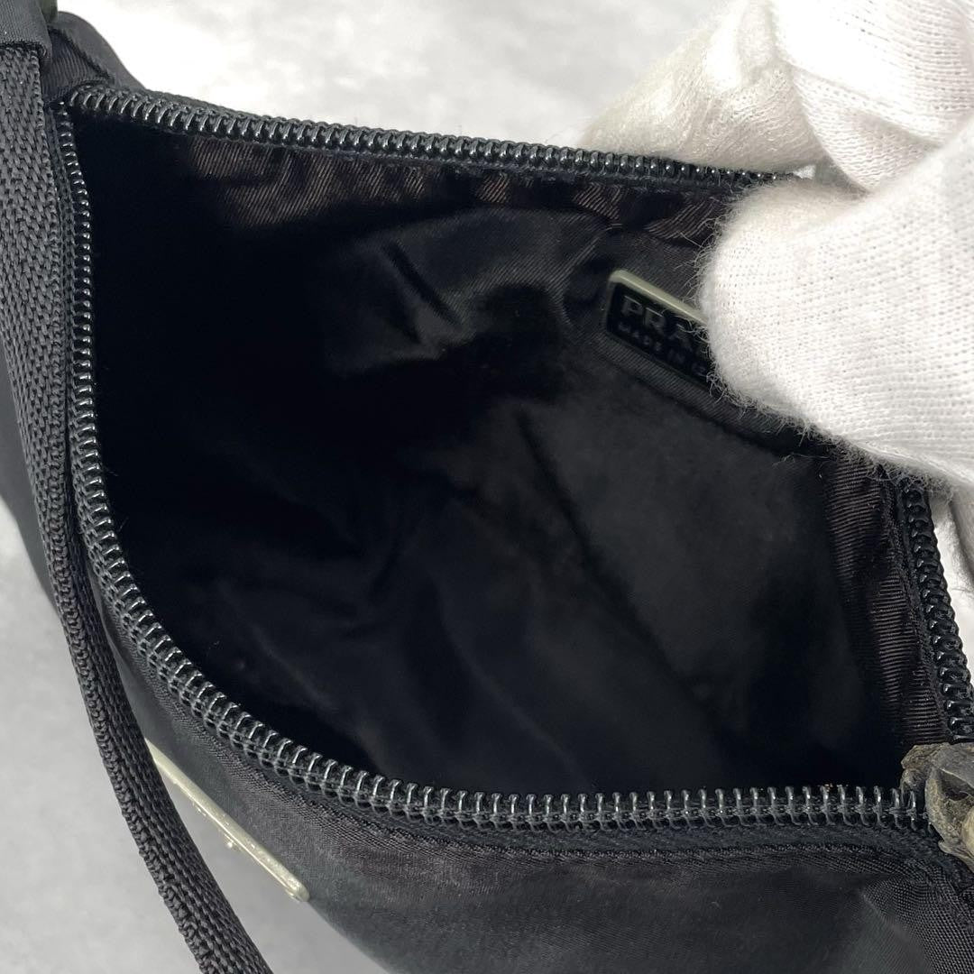PRADA Accessory Pouch Hand Bag Tote Purse Logo Nylon Black Authentic
