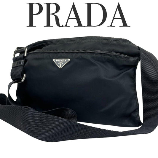 PRADA Shoulder Bag Purse Logo Nylon Black Authentic