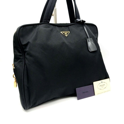 PRADA Hand Bag Tote Purse Logo Nylon Black Authentic