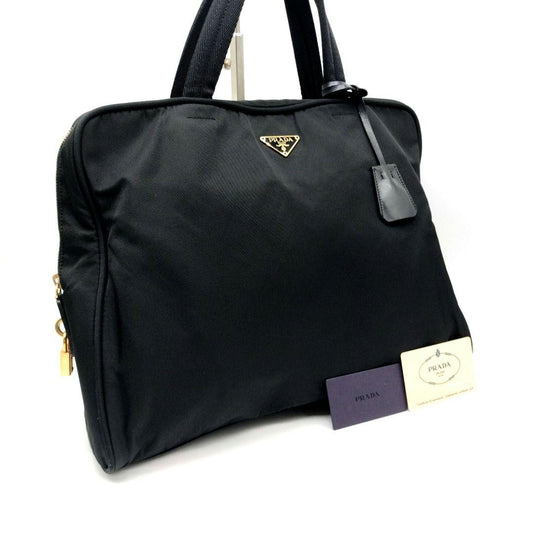 PRADA Hand Bag Tote Purse Logo Nylon Black Authentic