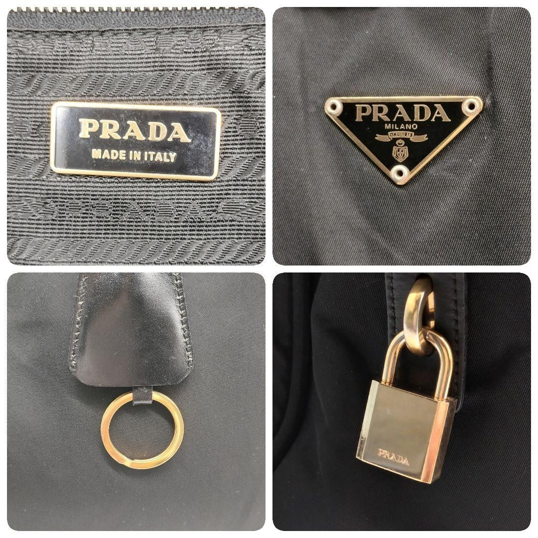 PRADA Hand Bag Tote Purse Logo Nylon Black Authentic