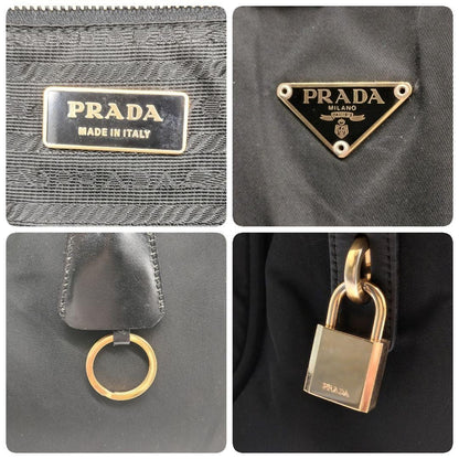 PRADA Hand Bag Tote Purse Logo Nylon Black Authentic