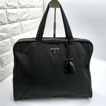 PRADA Hand Bag Tote Purse Logo Nylon Black Authentic