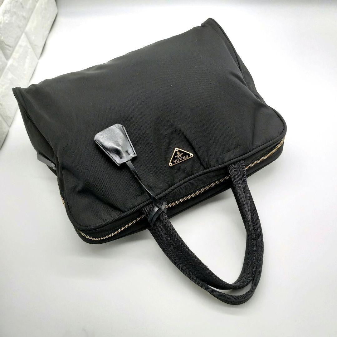 PRADA Hand Bag Tote Purse Logo Nylon Black Authentic