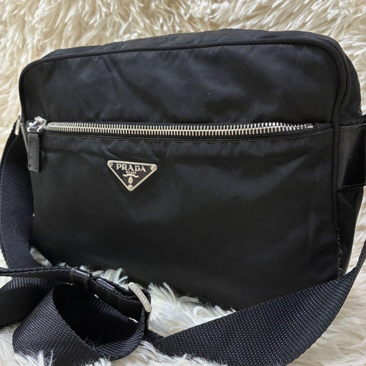 PRADA Shoulder Camera Bag Purse Logo Nylon Black Authentic