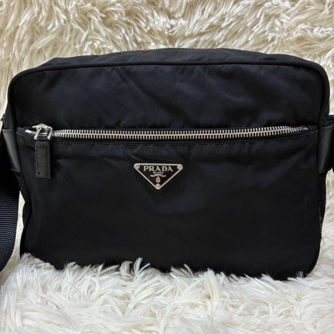 PRADA Shoulder Camera Bag Purse Logo Nylon Black Authentic