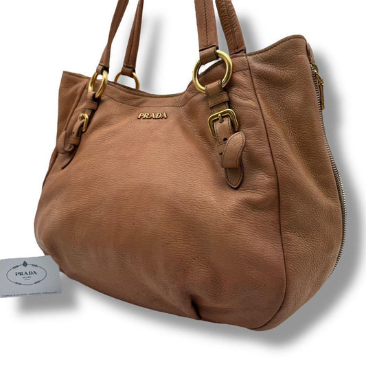 PRADA Hand Bag Tote Purse Leather Brown Authentic