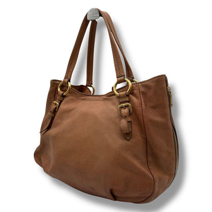 PRADA Hand Bag Tote Purse Leather Brown Authentic