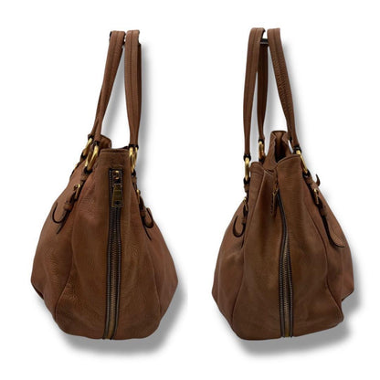 PRADA Hand Bag Tote Purse Leather Brown Authentic