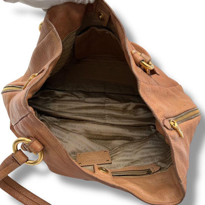 PRADA Hand Bag Tote Purse Leather Brown Authentic