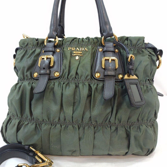PRADA Hand Shoulder Bag Tote Purse 2way Nylon Leather Authentic