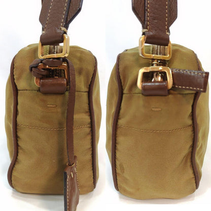 PRADA Shoulder Camera Bag Purse Logo Nylon Leather Brown Authentic