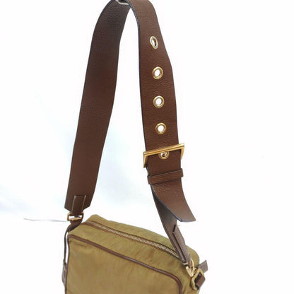PRADA Shoulder Camera Bag Purse Logo Nylon Leather Brown Authentic