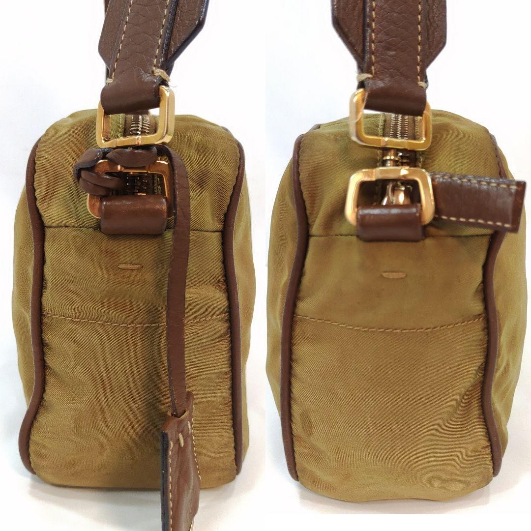 PRADA Shoulder Camera Bag Purse Logo Nylon Leather Brown Authentic
