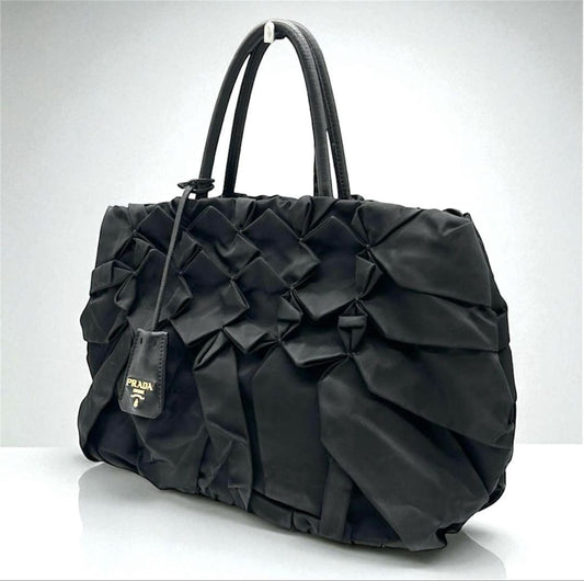 PRADA Hand Bag Tote Purse Logo Black Authentic