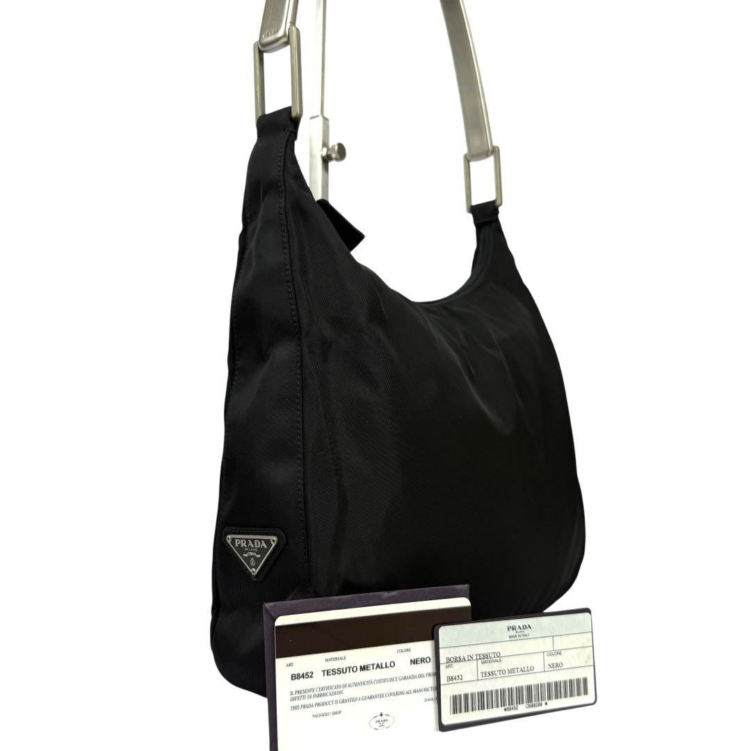 PRADA Hand Shoulder Bag Tote Purse Logo Nylon Black Authentic