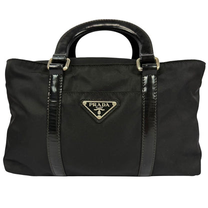 PRADA Mini Hand Bag Tote Purse Logo Nylon Leather Black Authentic