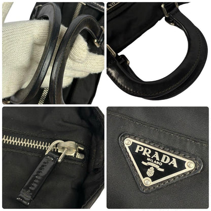 PRADA Mini Hand Bag Tote Purse Logo Nylon Leather Black Authentic
