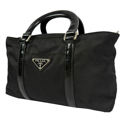 PRADA Mini Hand Bag Tote Purse Logo Nylon Leather Black Authentic