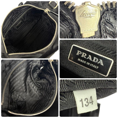 PRADA Mini Hand Bag Tote Purse Logo Nylon Leather Black Authentic